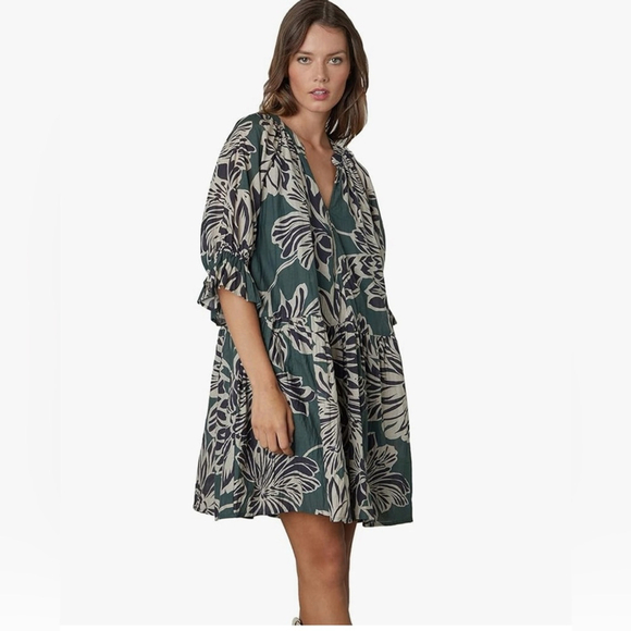 Velvet Graham &Spencer Layne Printed Silk Cotton Short Sleeve Dress Casual Dress - Picture 1 of 9